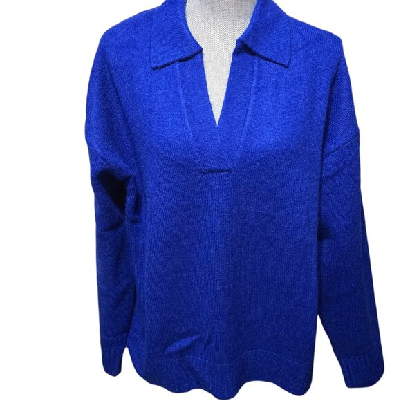 H&M Ladies Fine-knit Collared Sweater Blue Size Large NWT - Picture 3 of 8